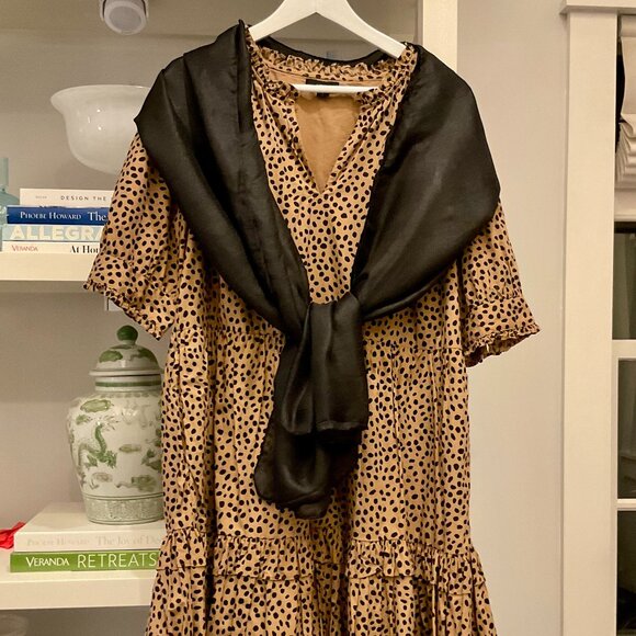 J.Crew - Cheetah Print Tiered Ruffle Cotton Dress+Black Wrap and Earrings - Picture 5 of 8